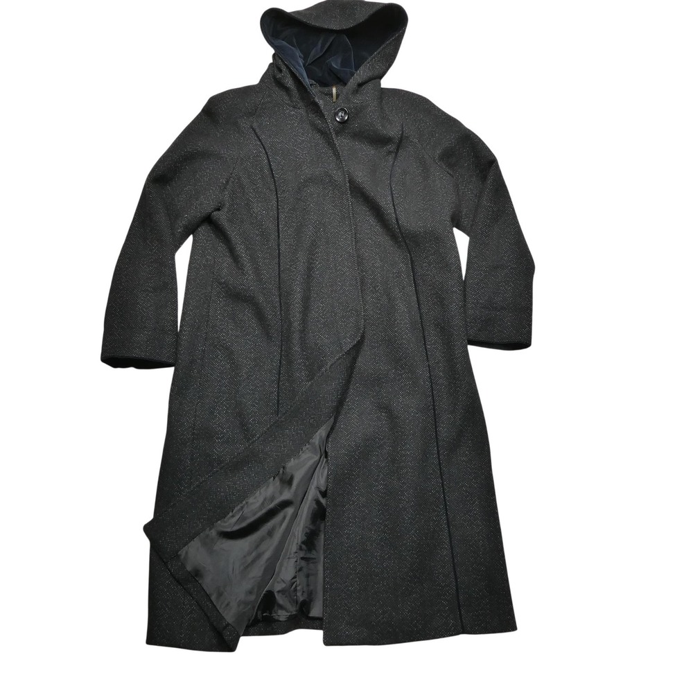 Donnybrook Coat Womens 1X Gray Hooded Wool Blend Herringbone Long Lined Overcoat
